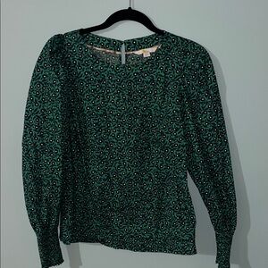 Boden Teal and Black Patterned Blouse